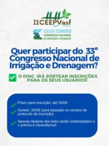 DINC realizará sorteio de 50 inscrições gratuitas para Congressos de Irrigação e Ecofisiologia