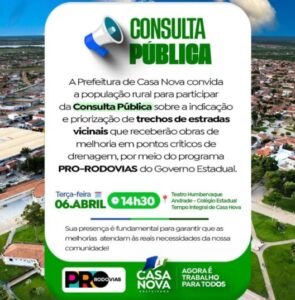 Consulta Pública reúne população rural em Casa Nova para discutir melhorias em estradas vicinais nesta terça (06)
