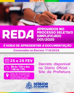 Prefeitura de Senhor do Bonfim pública mais convocação de novos aprovados do REDA