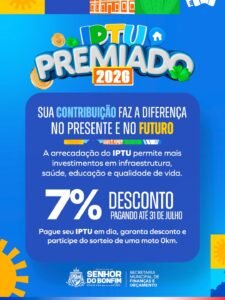 IPTU Premiado 2026: Contribuintes de Senhor do Bonfim têm até sexta-feira (31) para pagar com 7% de desconto 