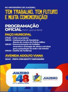 Juazeiro celebra 148 anos com programação festiva, inaugurações e anúncios de novos investimentos