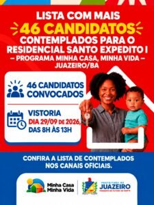 Minha Casa, Minha Vida: Prefeitura de Juazeiro convoca mais 46 contemplados do Residencial Santo Expedito I para vistoria das unidades