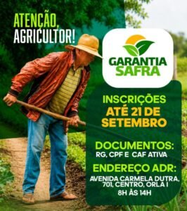 Garantia-Safra: agricultores familiares têm até 21 de setembro para realizar inscrição em Juazeiro